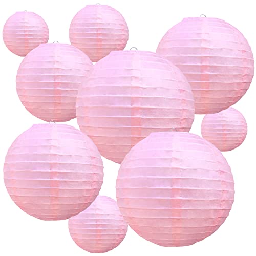 BEISHIDA Pink Round Paper Lanterns Hanging Decorative Chinese Paper Lanterns Lamp for Valentine Birthday Wedding Party Decoration and Baby Bridal Shower（10 Packs） - color: Pink, size: 4、6、8、10、12 Inch