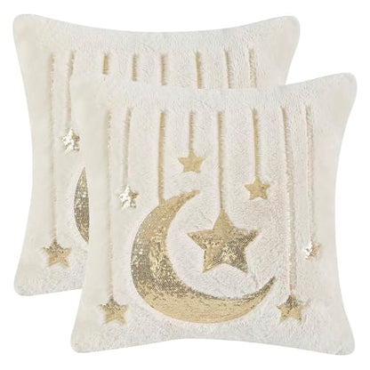Holibeat Sequin Throw Pillow Covers 18x18 inches Fluffy Ramadan Decoration Pillowcases (Pack of 2) (7stars) - color: 7stars