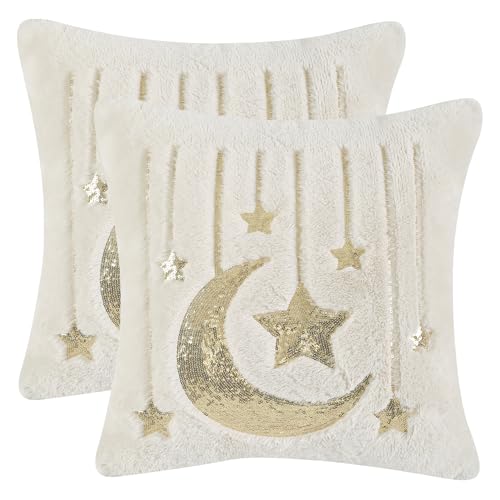 Holibeat Sequin Throw Pillow Covers 18x18 inches Fluffy Ramadan Decoration Pillowcases (Pack of 2) (7stars) - color: 7stars