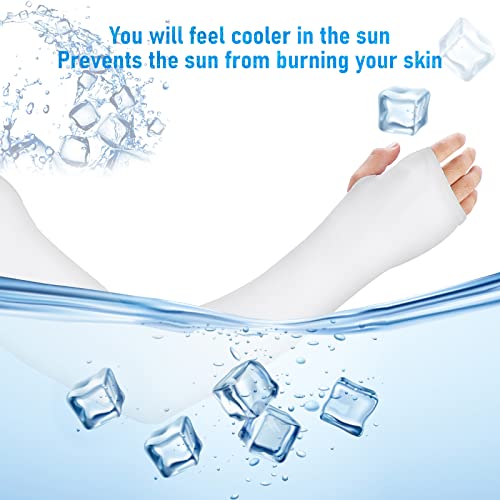 Aster Cooling Shawl Arm Sleeve with Finger Hole Sun Protection Cooler Shrug Arms Wrap 2-piece - color: White