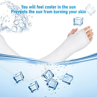 Aster Cooling Shawl Arm Sleeve with Finger Hole Sun Protection Cooler Shrug Arms Wrap 2-piece - color: White