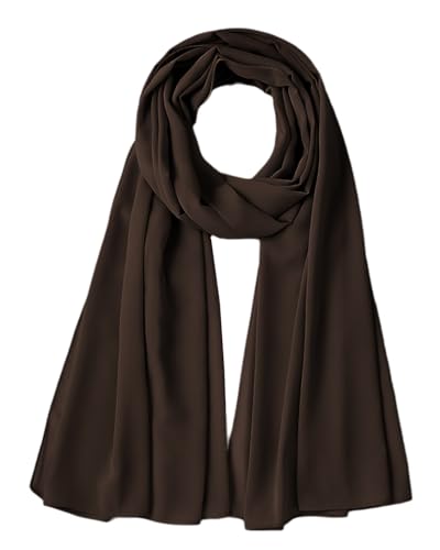 Chiffon Scarf for Women Lightweight Breathable Sunscreen Soft Solid Hijab Scarf for Daily & Muslim Wear - color: Brown Chiffon Scarf