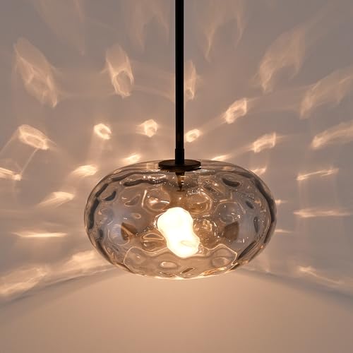 Large Glass Pendant Lighting, Hammered Lampshade Chandelier with Height Adjustable Hanging Rods, Brass Gold Chandelier for Dining Living Room Kitchen Island (Smoked Grey, 11 Inch) - color: Smoked Grey, size: 11 Inch