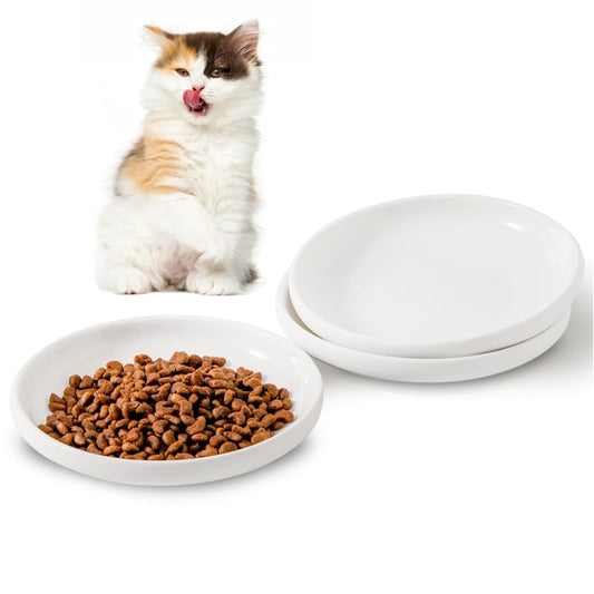 3 PCS Ceramic Cat Bowls, 5.5 in Pet Bowl Cat Dishes for Food and Water, Small Dog Dish(White) - color: white