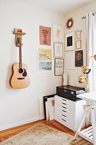 Keebofly Guitar Wall Mount Hanger with Rustic Wood Shelf- Single Pack, Wall Hook Rack for Acoustic/Electric Guitars, Bass & Ukulele, (Brown,Patented) - color: Single Pack_Rustic Brown