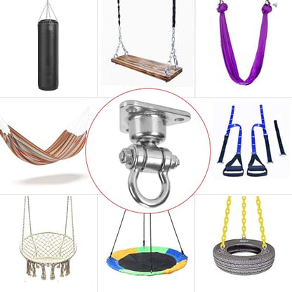Silent Bearing Swivel Swing Hanger Stainless Steel Heavy Duty 180°+360° Swivel Swing Hook 1500 lb Capacity Playground Yoga Hammock Chair Rope sandbag Porch Swing Bag Sleeve - size: 3 Holes-1