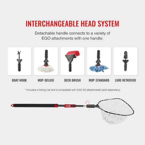 EGO S2 Slider Fishing Net Handle | Adjustable Extension Handle, Minimal Water Drag Design, Ergonomic Foam Grip for Landing Nets - size: 29" to 60" Handle, 19” x 21” Hoop, style: Lightweight Non-tangle Clear Rubber Mesh