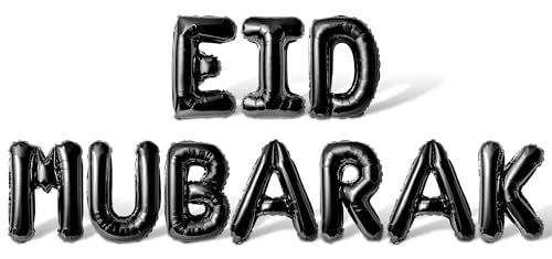 Letter Balloons - EID MUBARAK 16" Inch Alphabet Letters Foil Mylar Balloon Blessed Feast Festival Party Banner (Black) - color: Black