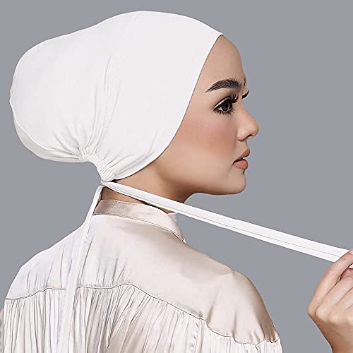 Women Under Scarf Hat Hijab Undercap Islamic Muslim Under Scarf Hijab Cap with Tie-Back Closure - color: Black+white(2pcs)