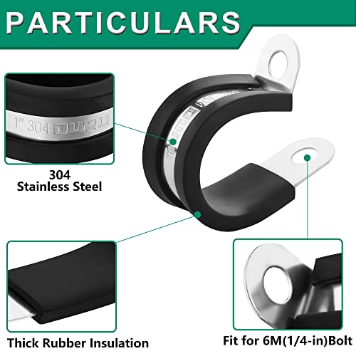OURU 1/2 Inch Cable Clamps, Rubber Coated Insulated Clamps, 30pcs, 13mm | 304 Stainless Steel, Anti-Vibration, Rust Resistant, Secure Hold, Automotive Wire, Pipe & Tube Mounting, Cable Management - size: 30pcs - 1/2"