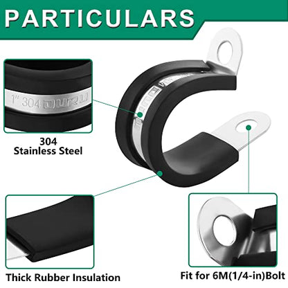 OURU 1/2 Inch Cable Clamps, Rubber Coated Insulated Clamps, 30pcs, 13mm | 304 Stainless Steel, Anti-Vibration, Rust Resistant, Secure Hold, Automotive Wire, Pipe & Tube Mounting, Cable Management - size: 30pcs - 1/2"