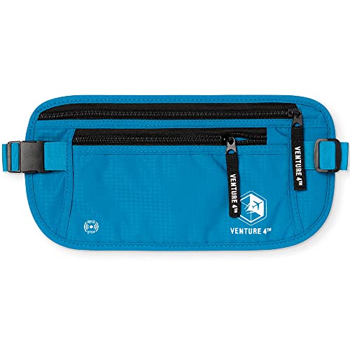 VENTURE 4TH Money Belt for Travel – Slim Hidden Under-Clothes RFID Blocking Anti-Theft Passport Holder & Travel Wallet Pouch for Men & Women to Protect Cash, Cards & Documents (Blue) - color: Blue