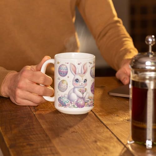 Personalized Sparkling Easter Bunny And Egg Full Wrap Mug, Custom Name Ceramic Cup, Customized Adorable Spring White Mug, Easter Day Coffee Cup, Gift For Kids On Holiday, Bunny Mug - color: XUA-1124-3656-Easter Day Mug