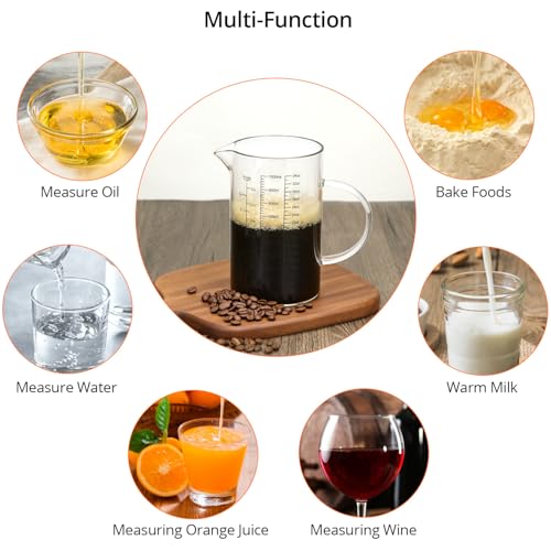 QWORK 34OZ/1000ML Glass Measuring Cup (Ml/Oz/Cup), 4 Cups Multi-Purpose Kitchen Tool with V-Shaped Spout & Handle