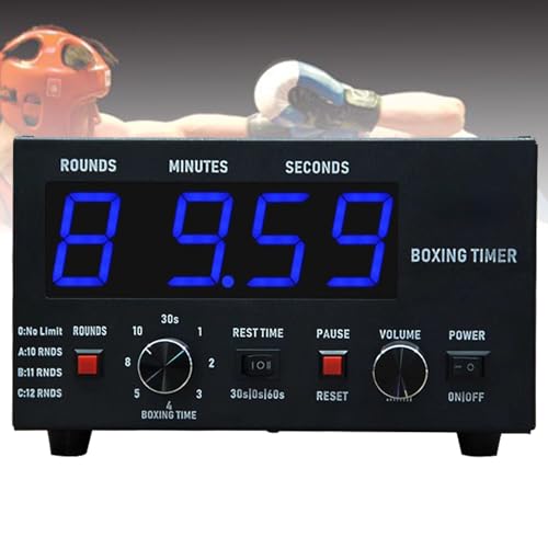 Boxing Timer, LED Gym Timer with Full Button Operation, Adjustable Buzzer and Stopwatch, Selectable Training Time and Cycle Repetitions for Muay Thai and Kickboxing Blue - color: Blue