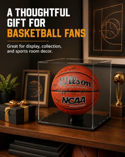 Basketball Display Case Stand,Clear Acrylic Display Case for Action Figures Toys Collectibles,Soccer Ball ,Need self-Assembly(9.8x9.8x11inch;25x25x28cm) - size: Basketball