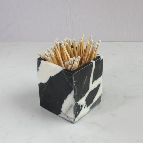 Natural Calacatta Viola Black Marble Square Storage Container for Toothbrush/Makeup Brush/Pens, Countertop Organizer Bathroom - color: Calacatta Viola Black Marble