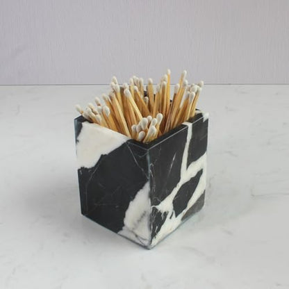 Natural Calacatta Viola Black Marble Square Storage Container for Toothbrush/Makeup Brush/Pens, Countertop Organizer Bathroom - color: Calacatta Viola Black Marble