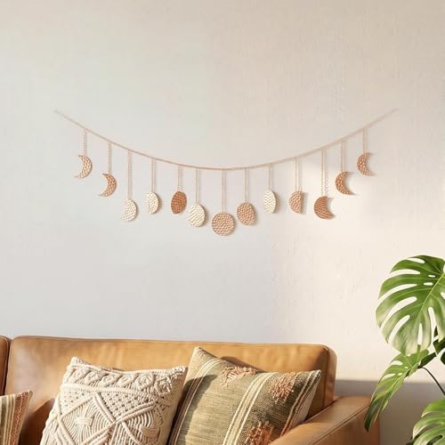 opulinea Moon Phase Wall Decor, Rose Gold Celestial Wall Hanging - color: Rose Gold, size: 6.3"L x 36"W