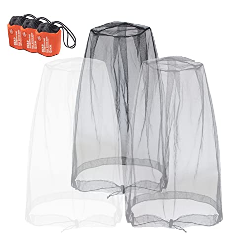 Anvin Mosquito Head Mesh Nets Gnat Face Netting for No See Ums Insects Bugs Gnats Biting Midges from Any Outdoor Activities, Works Over Most Hats Comes with Free Stock Pouches (3pcs, Grey+Black+White) - color: Grey+black+white
