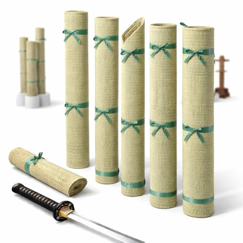 Tatami Mat for Sword Cutting – 5 Pack 59 x 34.5 Inch Light Green Rolled Rush Grass Targets, Japanese Standard Tatami Omote Construction for Martial Arts Test Cutting Practice and Dojo Training