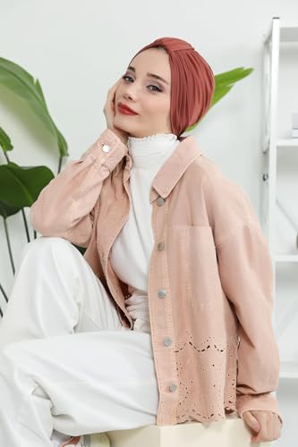 Aisha's Design Instant Turban Plain Cotton Scarf Head Wrap Lightweight Hat Bonnet Cap for Women - color: Cinnamon