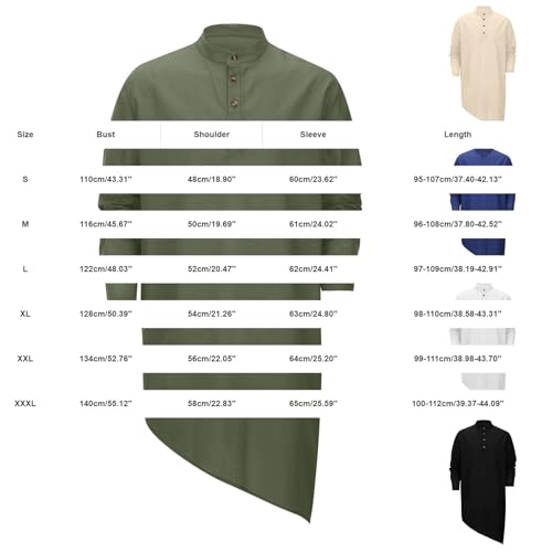 Mens Kaftan Robe Thobe Cotton Long Sleeve Henley Shirt Casual Muslim Gown Kurta Tops - color: Khaki, size: 3X-Large