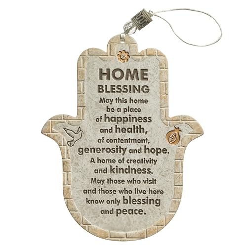 Polyresin Hamsa English Home Blessing 7.5" with Modern Motif - Good Luck Hamsa Hand Wall Hanging Decor, Evil Eye Protection Amulet - color: Set 25
