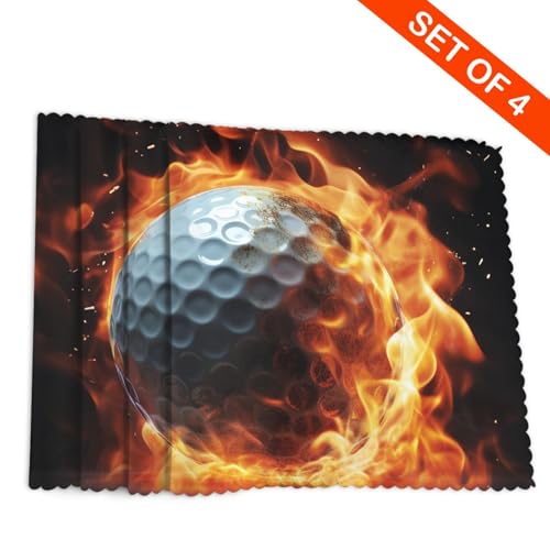 Placemats Set of 4 Heat Resistant Golf Ball on fire Place mat for Dining Table Non-Slip Table Mats Desktop Protection Pad Washable Place Mats for Kitchen Dining Outdoor - color: Golf Ball on Fire