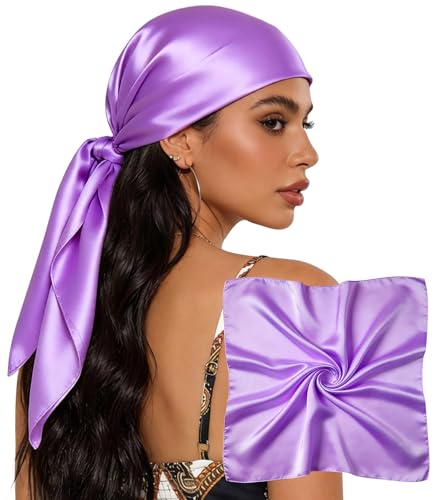 Sumolux Head Hair Scarf for Women 35" Like Satin Silk Scarf Hair Wrapping Night Bandana Large Square Scarves - color: A Solid Light Purple