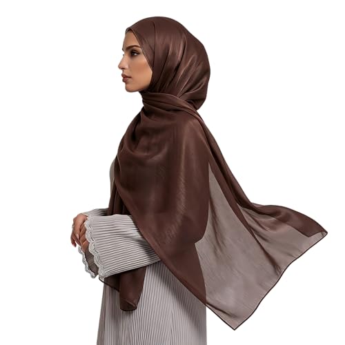 Organza Sheen Shimmer Crepe Hijab Scarf for Women Lightweight Sheer Shawl Wrap for Wedding and Evening Dresses - color: Bronze