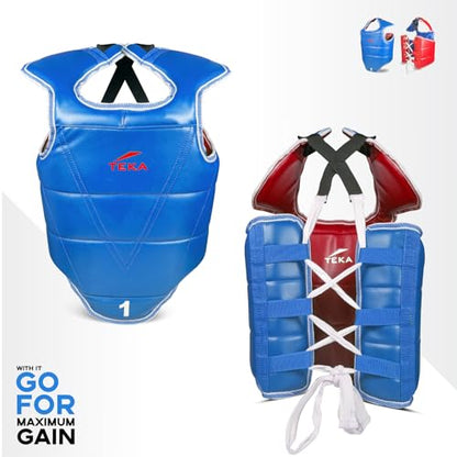 Chest Protector for Kickboxing, Sparring Training Heavy Punching, Boxing Body Protector Adjustable Shield, Martial Arts Upper Belly Protection Pad, Taekwondo - size: X-Large (Red/blue)