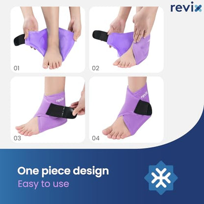 REVIX Foot Ice Pack Wrap, All-in-One Wearable Design, Purple | Ankle Ice Wrap with Flexible Gel Design, Adjustable One-Size Fit for Achilles Tendonitis, Sprained Ankle and Swelling - style: Purple-1 Pack
