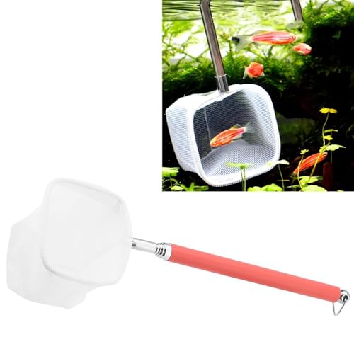 Green/Red Square Round Metal Aquarium Fish Net Mini Size Extendable Telescopic Fish Shrimp Landing Net Aquarium Fish Tank Tool - style: Red Square