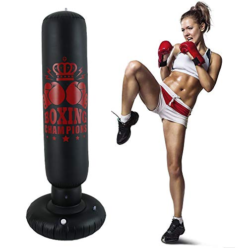PVC Heavy Training Boxing Bag with Tumbler Design, 63 Inch Tall Inflatable Punching Bag for Adults and Kids for Home Gym Outdoor Exercise