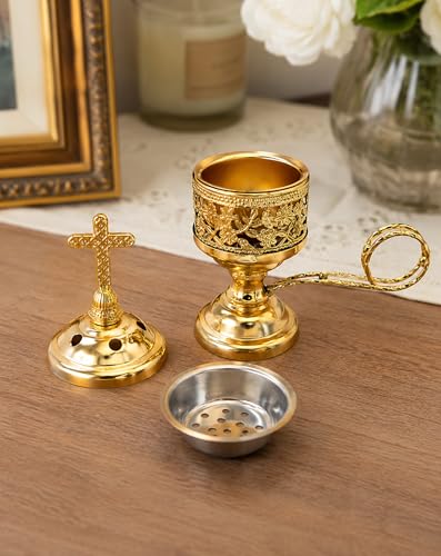 Yawlsow Incense Burner, Frankincense Charcoal Incense Stand, Bakhoor Incense Burner Holder, Ideal for Aromatherapy, Yoga and Spa, Home and Christian Church Censer, (Gold*2) - color: Gold*2