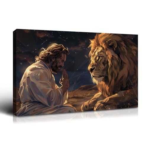 Wewejia Lion of Judah Canvas Wall Art 16x12 inch, Jesus and Lion Pictures, Large Religious Beliefs Painting Wall Art Prints, Jesus Poster Bible Mural, Living Room Bedroom Church Wall Decor - color: WWJYSS139, size: 16"L x 12"W