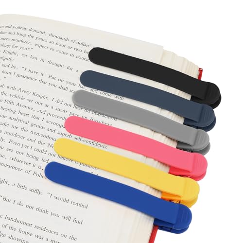 SMUK 6pcs Automatic Bookmark, Smart Silicone Book Mark Book Markers for Men Women Book Lovers, Book Clip Page Keeper Reading Gifts for Book Lovers - color: 1 Black+1 Navy Blue+1 Light Gray+1 Red+1 Yellow+1 Blue