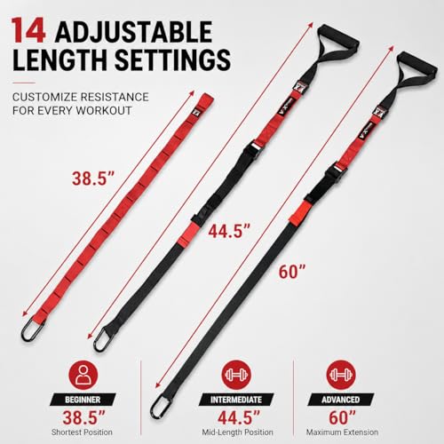 Valor Fitness Suspension Trainer System with Adjustable Training Straps, Full Body Bodyweight Workout Equipment for Home Gym, Resistance Training, Includes Extension Strap, Carabiner, and Storage Bag