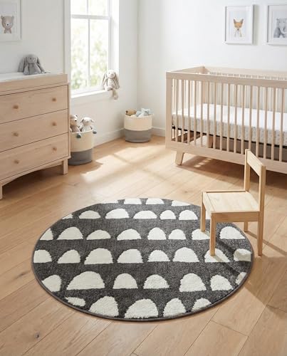 Rugs.com - Whimsy Kids Rug – 3 Ft Round Dark Gray Easy-Clean Stain-Resistant Area Rug for Playrooms, Nurseries, and Kids Bedrooms - color: Dark Gray, size: 3'3" (Round)