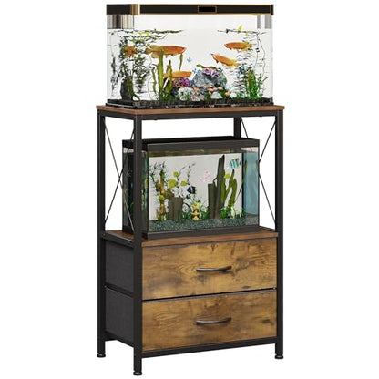 10 Gallon Aquarium Stand with 2 Drawers, Brown | 10 Gallon Fish Tank Stand; 2-Tier Storage Shelf; Heavy-Duty Metal Frame; Reptile & Turtle Tank Stand; Brown Finish - color: Brown