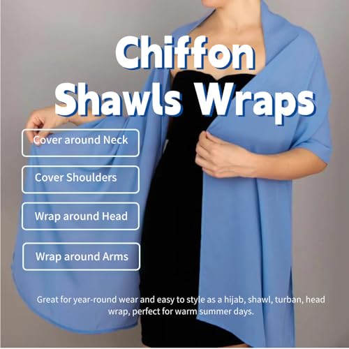 Chiffon Scarf for Women Lightweight Breathable Sunscreen Soft Solid Hijab Scarf for Daily & Muslim Wear - color: Morandi Blue Chiffon Scarf