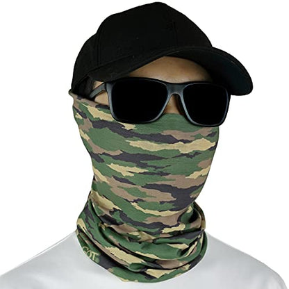 Fishing Face Mask Neck Gaiter - UV Sun Protection Cover for Men Women | Moisture-Wicking, Quick-Drying, Lightweight, Camo Design, Multi-Style Headwear, SPF Sun Shield - color: Disruptive Woodland Camo