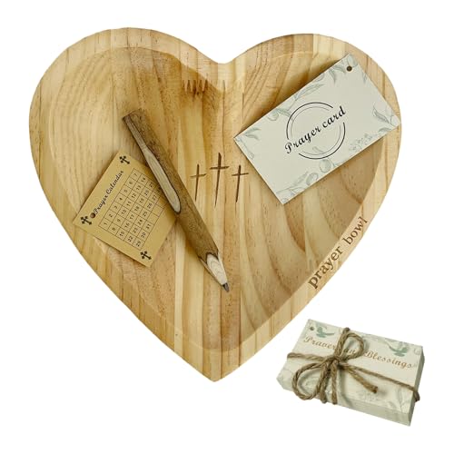 Heart Prayer Bowl with 30 Cards, Light Wood, Christian Gift - color: Light Wood