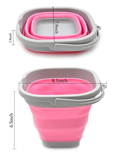 SAMMART 2.6L (0.68 Gallon) Super Mini Sqare Collapsible Plastic Bucket - Foldable Square Tub - Portable Fishing Water Pail - Space Saving Outdoor Waterpot (1, Pink) - color: Pink