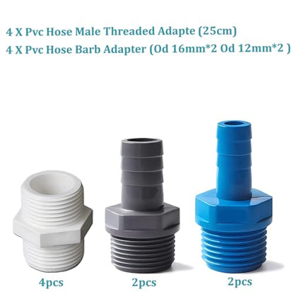 Rain Barrel Spigot Kit with Hole Saw 4 Pcs PVC Bulkhead Fitting, Ball Valve, Garden Hose Male Threaded Adapter, Barb Adapter, Thread Seal Tape (3/4 Inch)