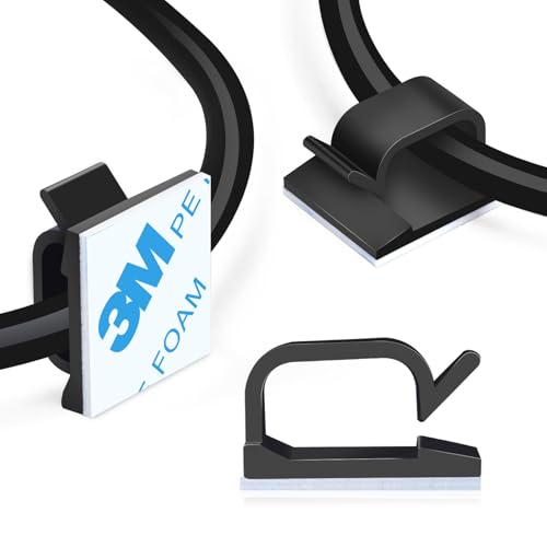 100 pcs of self Adhesive Cable Clips, Peel and Management for wall Desk and Office (Black) - color: black