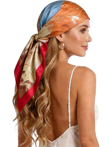 Silk-Feel 35x35 Satin Hair Scarf | Multi-Way Head Wrap for Sleep, Style & Hijab | Gift-Ready Fashion Scarf for Women - color: Yellow-birch Tree