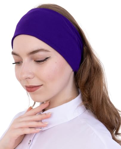 Prien Women Cotton Hijab Cap, Stretchy Head Cover, Pre-Sewn Inner Muslim Scarf Undercap, Non Slip Headband for Daily Wear - color: Purple
