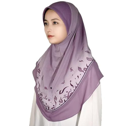 Ready To Wear Instant Hijab For Women Chiffon Hijabs Islamic Abaya Turban Muslim Slip-On Khimar Floral Hijab Scarf - color: 7# Mauve Purple